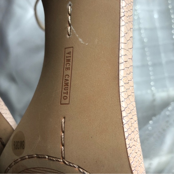 Vince Camuto Light Pink Snake Pattern with Gold Sparkle Heeled Sandals - Picture 15 of 16